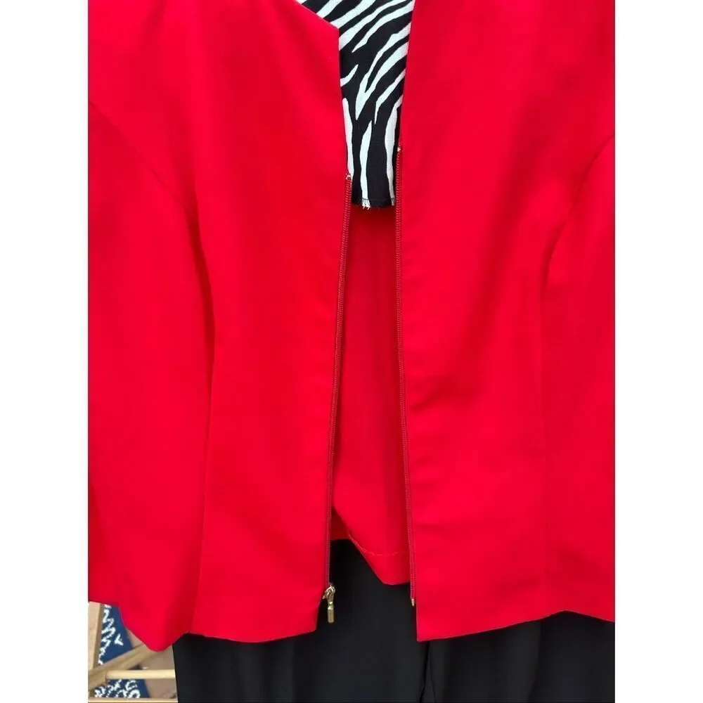 Vtg Positive Attitude Size 16 Red Black Zebra Print 2 Piece Pant Suit